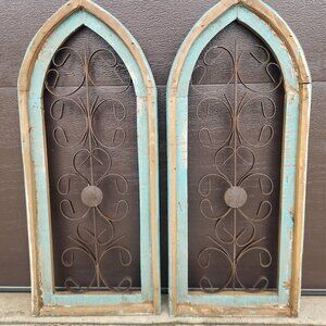 Farmhouse Arch Wood Distress Wall Decor Messinato Turquoise Set of 2 , 29" H